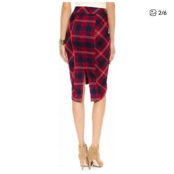 DISCOUNT SHIPPING NEW Free People Geometric Precision Red Plaid Pencil Skirt 8 - Picture 9 of 9